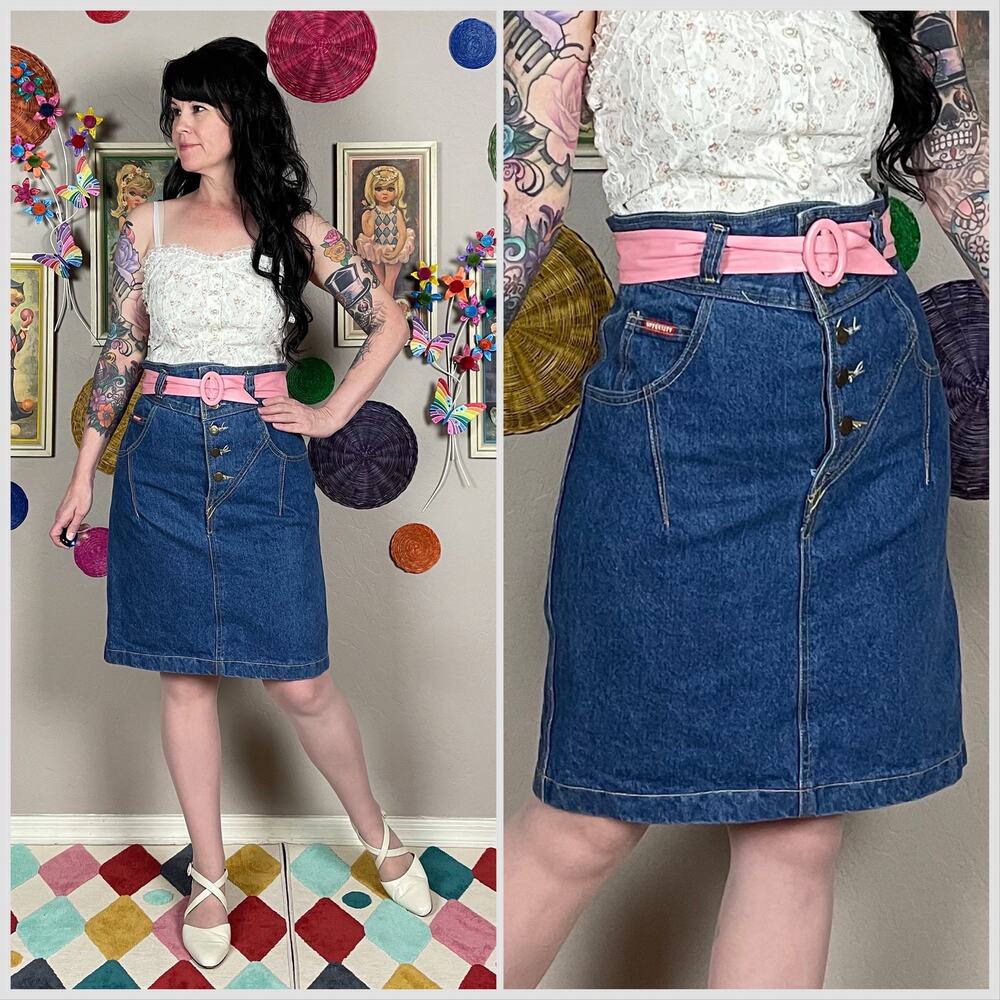 Vintage 1980s High Waist Mini Denim Jean Miniskirt